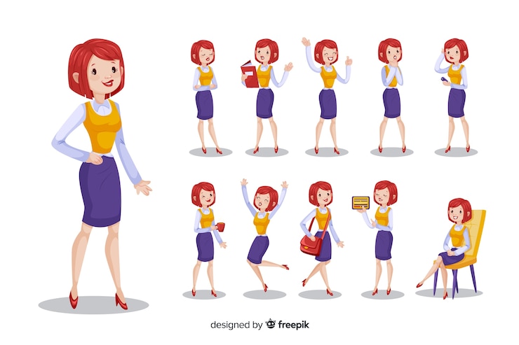 Free Vector | Nice businesswoman doing different actions
