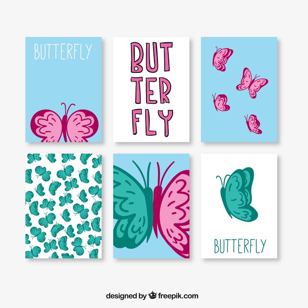 nice cards of hand-drawn butterflies