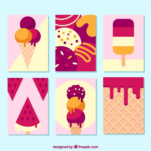 Красивые карты с мороженым в плоском дизайне