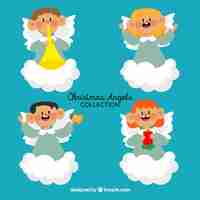 Free vector nice characters of christmas angels with cloud