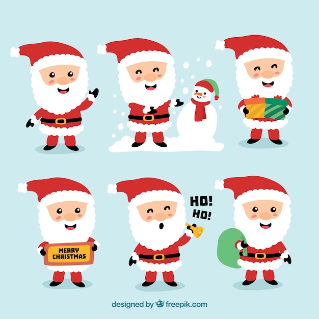 Free vector nice characters of santa claus set