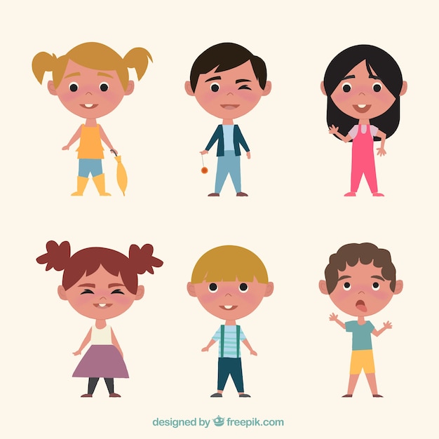 Free vector nice children set in vintage style