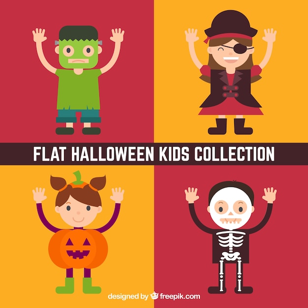 Nice children with costumes in flat design