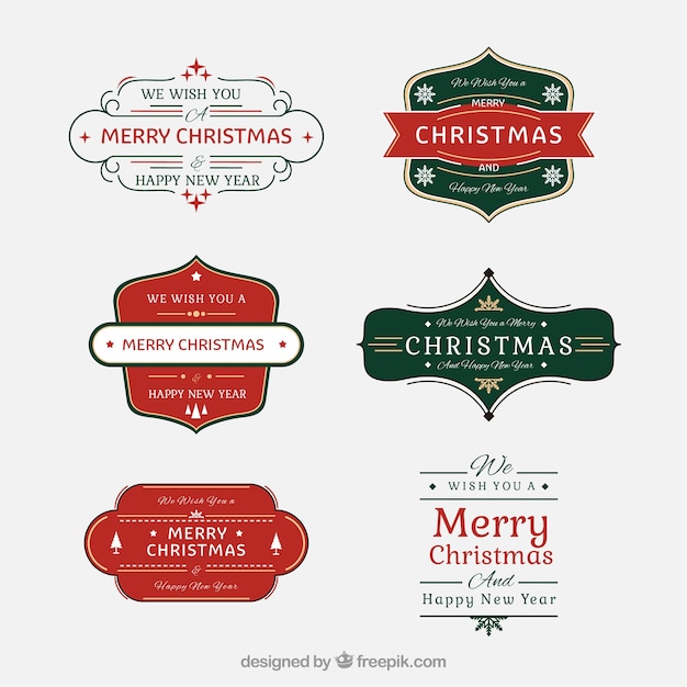 Free vector nice christmas badges in red and green