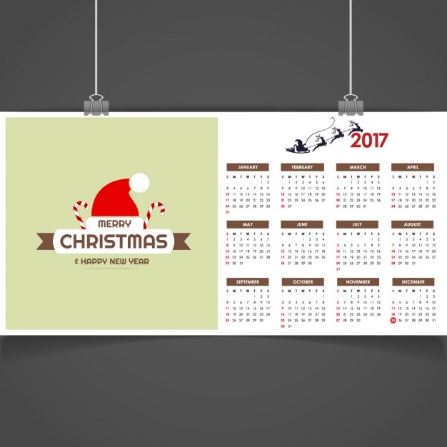 2017 calendario con il cappello di babbo natale