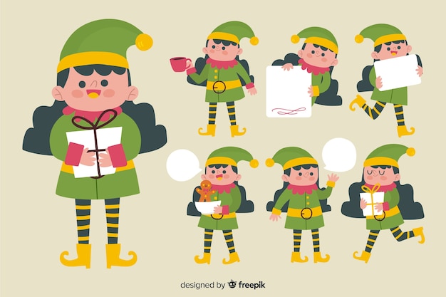 Free vector nice christmas elves pack