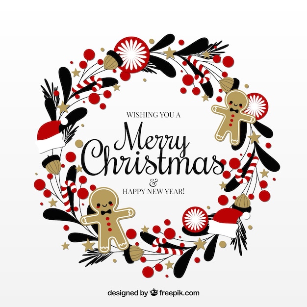 Free vector nice christmas wreath decorated with gingerbread cookies