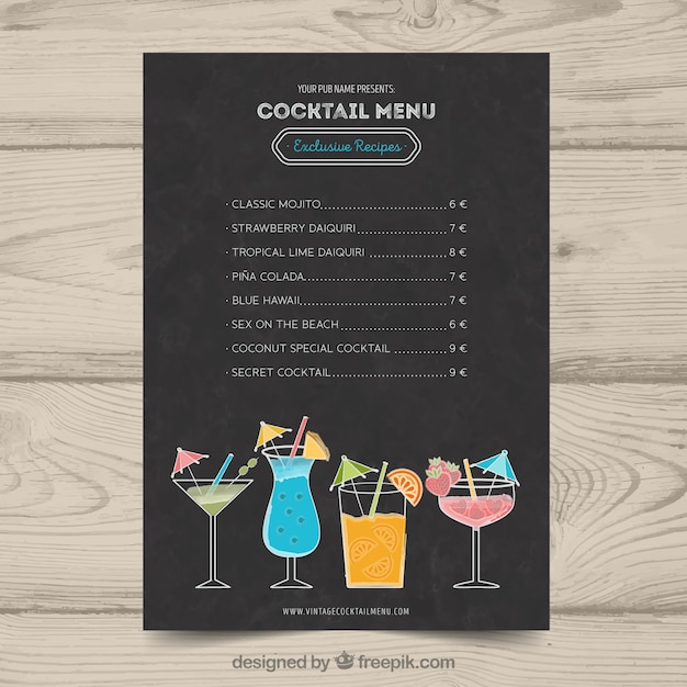 Bel modello di menu cocktail