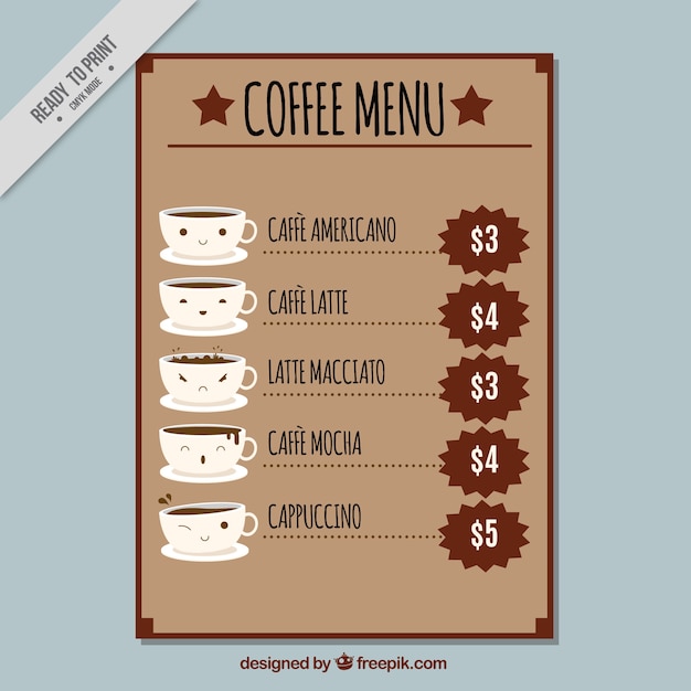 Nice coffee menu in flat design