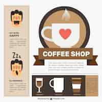 Vettore gratuito bel negozio di caffè con elementi infographic