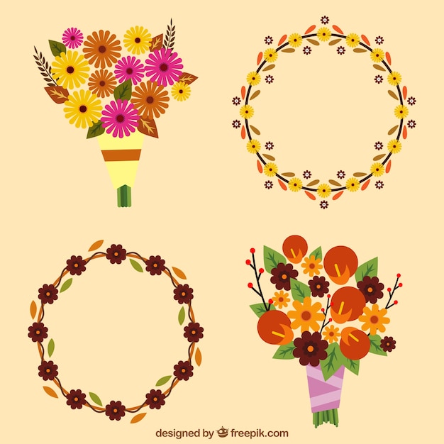 Nice collection of bouquets and wreaths in flat style