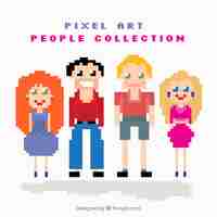 Free vector nice collection of pixelated young characters