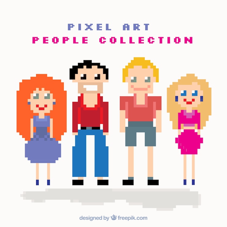 Free Vector nice collection of pixelated young characters 