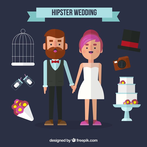 Free vector nice couple with hipster elements