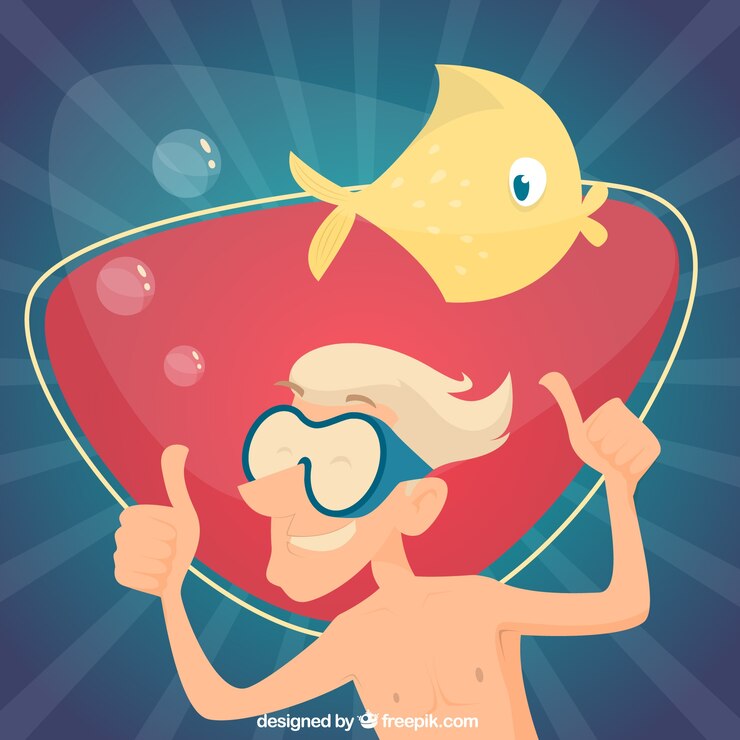Free Vector nice diver with cute fish background