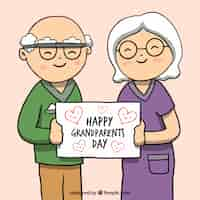 Free vector nice drawing of grandparents with a placard