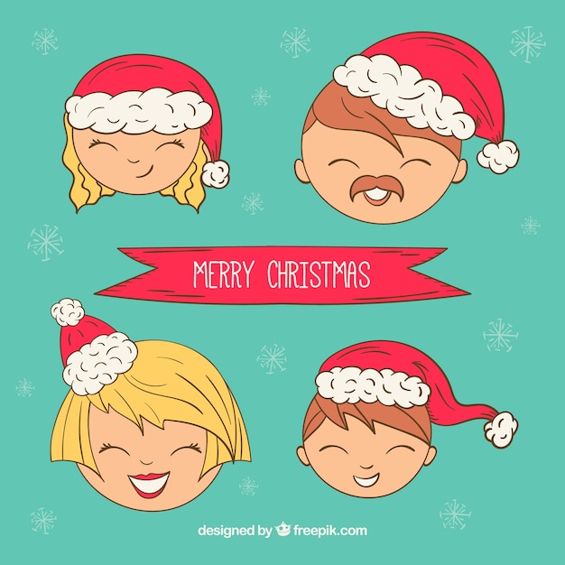 Free vector nice family with a christmas ribbon