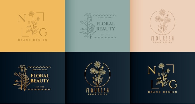 Nice floral flower line logos set