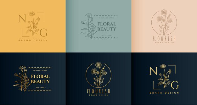 Nice floral flower line logos set