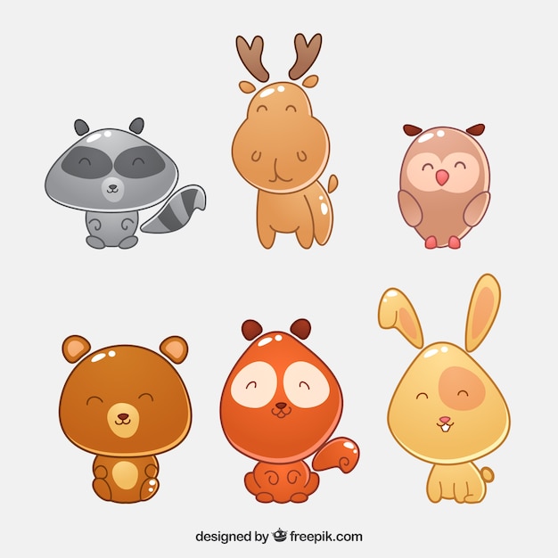 Free vector nice forest animals with big heads
