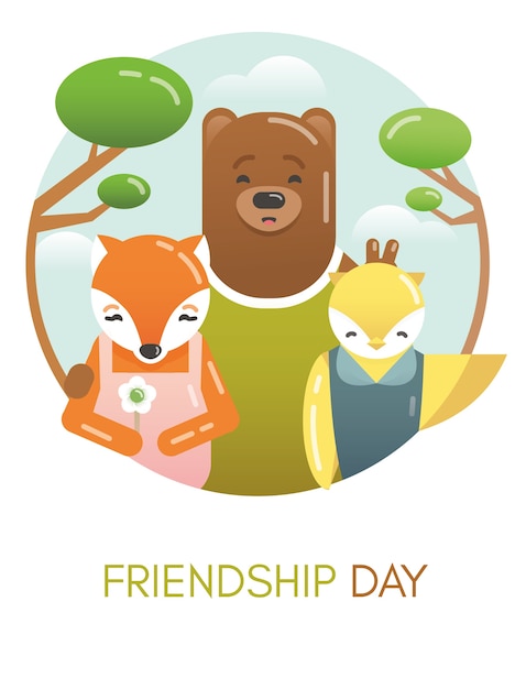 Nice friendship day card with forest animals