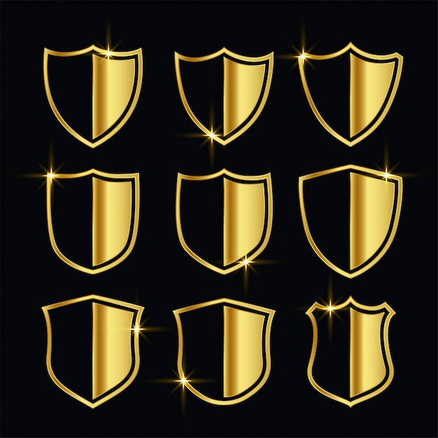 Бесплатное векторное изображение Хорошие золотые символы безопасности или набор щитов