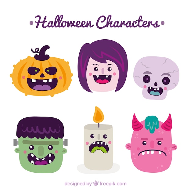 Free vector nice halloween characters set