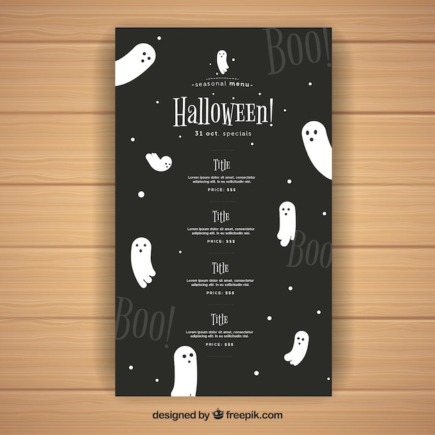 Bello menu di halloween con fantasmi