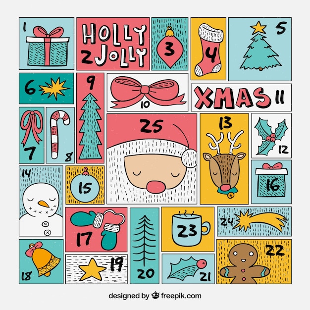 Calendario d'avvento disegnato a mano piacevole