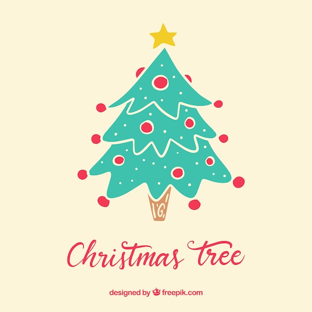 Nice hand drawn background with a christmas tree