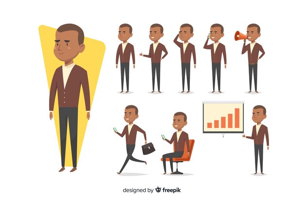 Nice hand drawn businessman doing different actions