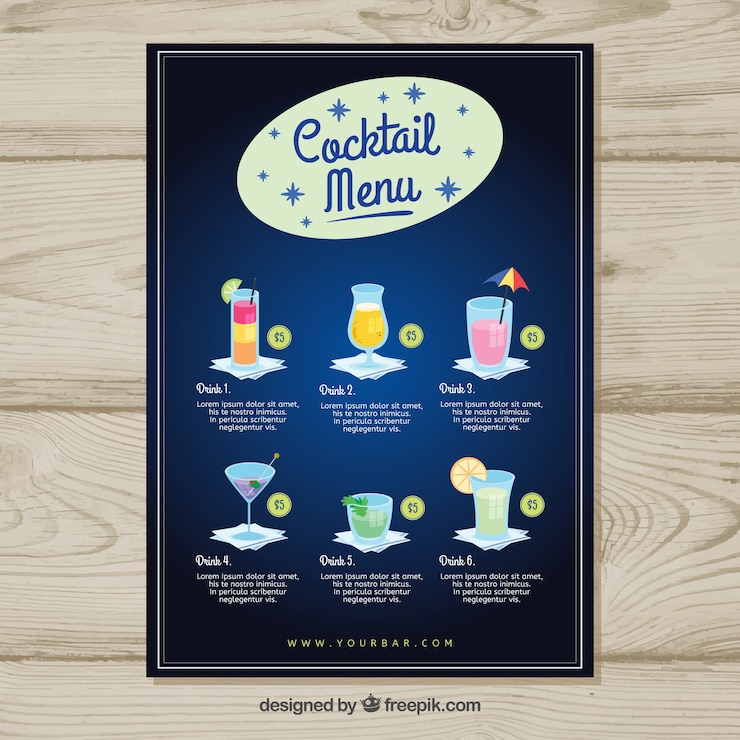 Free Vector nice hand drawn menu template for cocktails