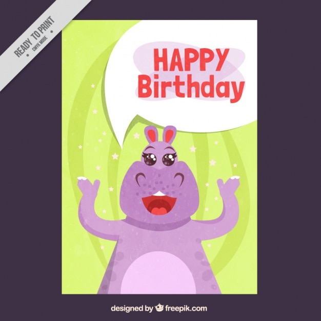 Vettore gratuito carta di ippopotamo bello che desiderano buon compleanno