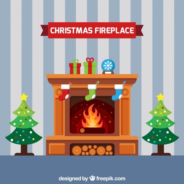 Free Vector nice house background with fireplace in flat design