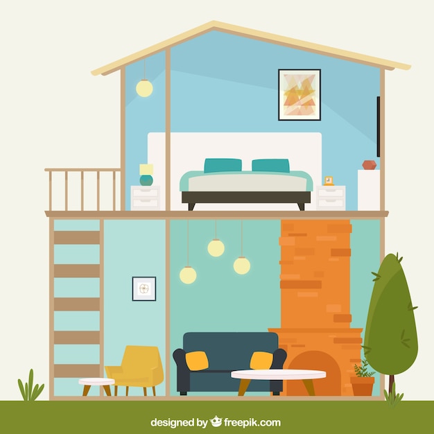 Free vector nice interior of houses with rooms