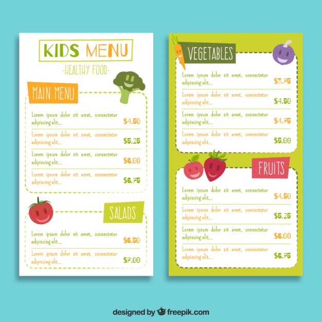 Vettore gratuito menu per bambini nizza con frutta