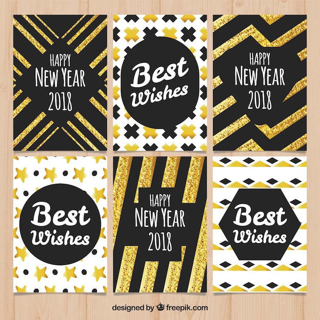 Nice new year collection of greeting cards with golden elements