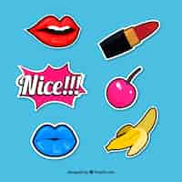 Free vector nice pack of stickers with pop art style