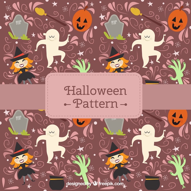 Nice pattern of pumpkin with witches and ghosts