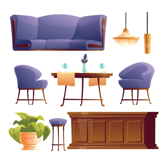 Бесплатное векторное изображение Коллекция красивой ресторанной мебели