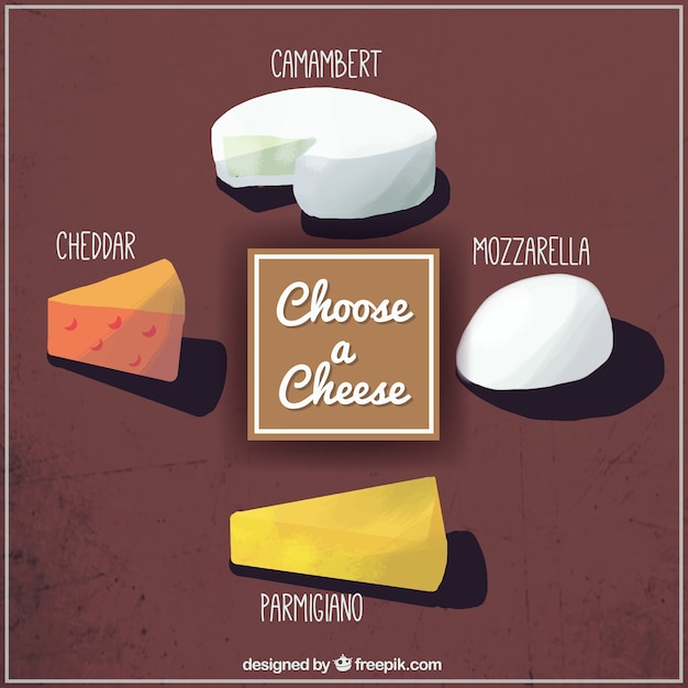 Free vector nice selection of cheeses hand painted