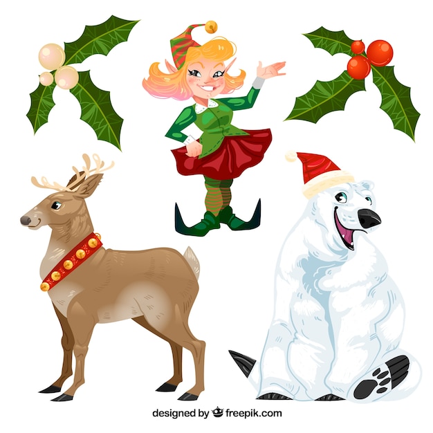 典型的なクリスマスキャラクターの素敵なセット