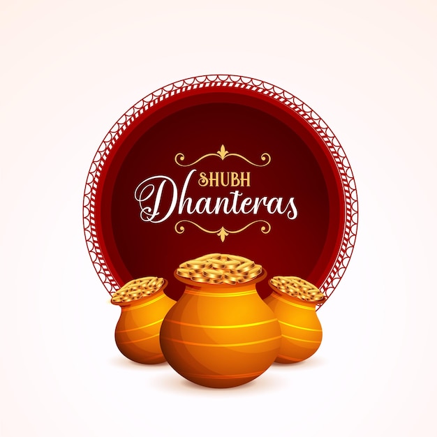 Free vector nice shubh dhanteras greeting poster with golden coin pot design