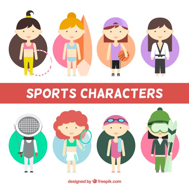 Nice sporty girls in flat design