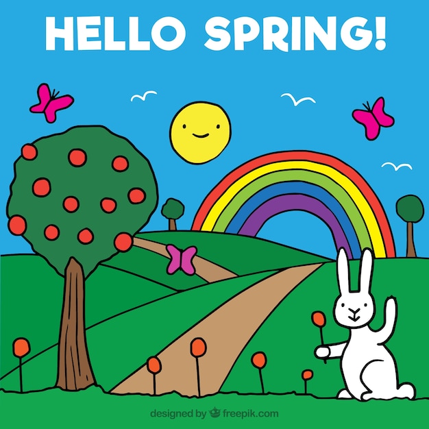 Nice spring background in childish style