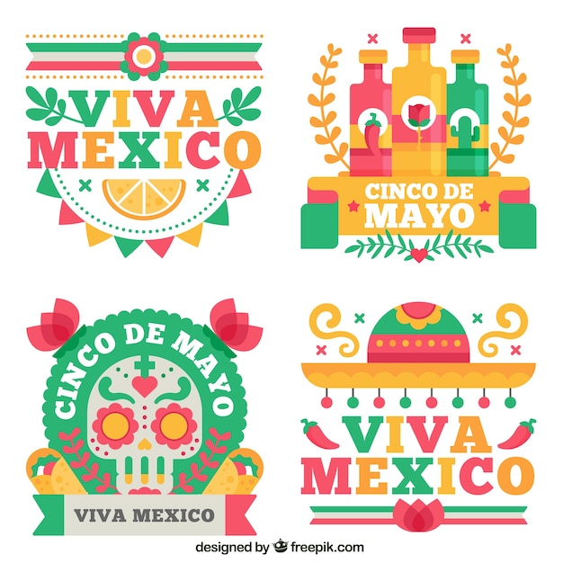 Free vector nice stickers of mexican festivity in flat design