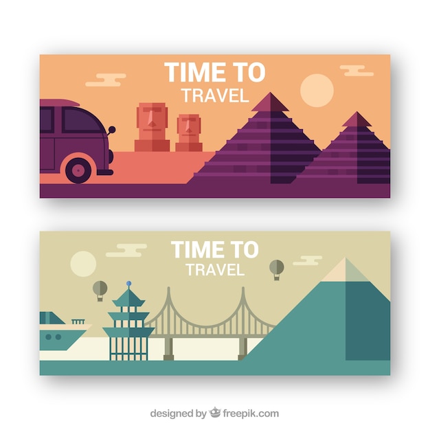 Nice travel banners in flat design