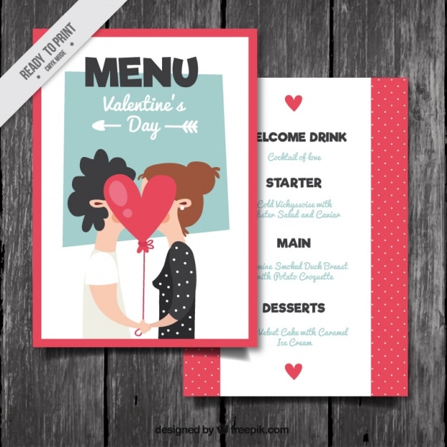 Nice valentine menu with couple kissing