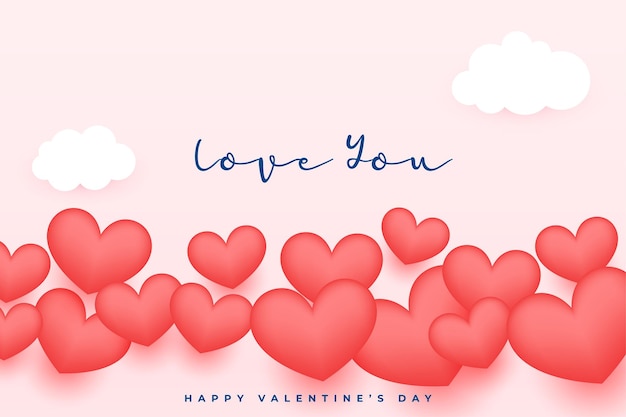 Free vector nice valentines day greeting with 3d hearts and clouds