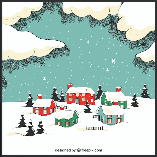 Nice vintage background of hand drawn christmas city